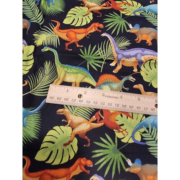 Dinosaurs and Ferns on Black Background Cotton Fabric 2 Yard 33 Inch Quilting - Picture 5 of 7